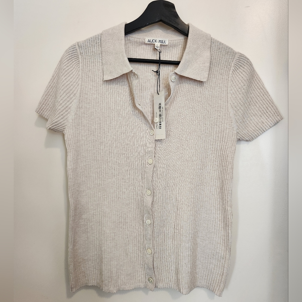 NWT Alex Mill Suzanne Beige Knit Button-down Shirt Size Medium